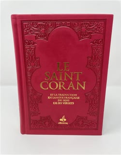 Saint coran (le) (14 x 19 cm) avec pages arc-en-ciel - bilingue (ar-fr) - couverture daim rouge remp