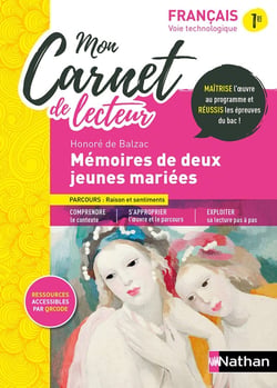 Mon carnet de lecteur : mémoires de deux jeunes mariées de Honoré de Balzac : français : 1re (édition 2022)
