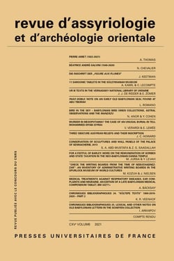 REVUE D'ASSYRIOLOGIE ET D'ARCHEOLOGIE ORIENTALE n.115 (édition 2021)