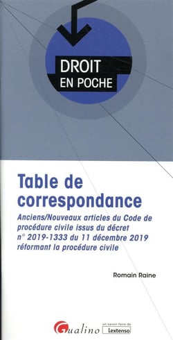 Table de correspondance - anciens/nouveaux articles du Code de procédure civile issus du décret n° 2019-1333 du 11 décembre 2019 réformant la procédure civile