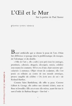 L'Oeil et le Mur : Sur la poésie de Paul Auster