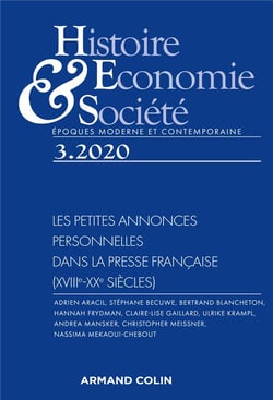 Histoire, Economie et Société 3/2020 Les petites annonces personnelles dans la presse française (XVI