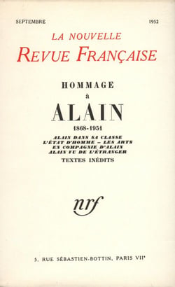 La nouvelle revue francaise - hommage à alain - 1868-1954