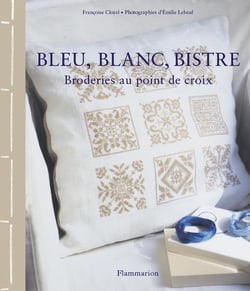 Bleu, blanc, bistre, broderies au point de croix - illustrations, couleur