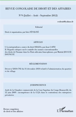 REVUE CONGOLAISE DE DROIT ET DES AFFAIRES n.9 : juillet août septembre 2012