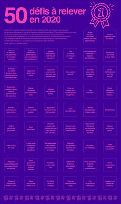50 défis à relever en 2020 - poster bucket list (édition 2020)