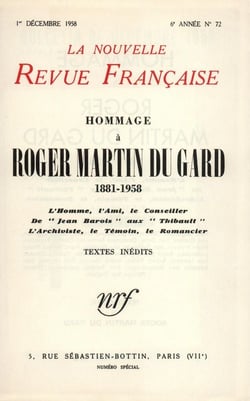 La nouvelle revue francaise t.72 - hommage à roger martin du gard - 1881-1958