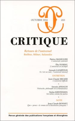 Revue Critique n.833 : retours de l'universel : Balibar, Milner, Salanskis