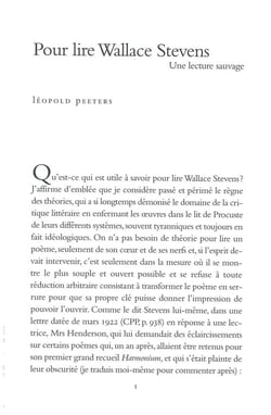 Pour lire Wallace Stevens - une lecture sauvage