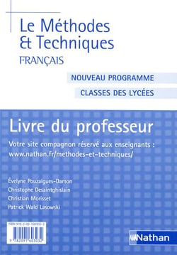 Methodes Et Techniques Francais Classes Des Lycees Techniques (Livre Du Professeur)