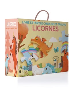 Livre et puzzle cherche et trouve : licornes
