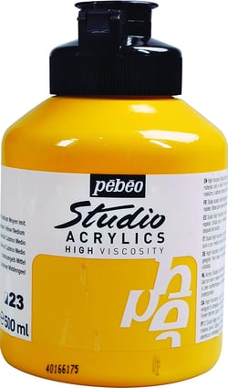 Pot 500 ml de peinture Pébéo - Studio Acrylics High Viscosity - Jaune de cadmium moyen - Fine - Opaque