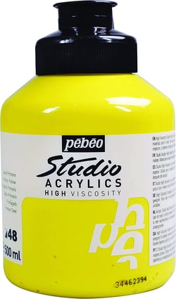 Pot 500 ml de peinture Pébéo - Studio Acrylics High Viscosity - Jaune primaire - Fine - Opaque