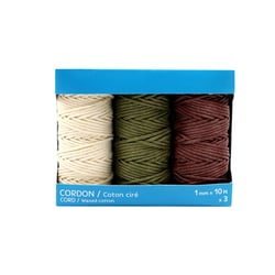 3 Cordons coton ciré 1 mm x 10 m Créalia - Crème / Kaki / Marron