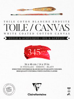 Bloc de 10 feuilles de toile coton blanc enduites Fleur de Lys Clairefontaine - 36 x 48 cm 345 g/m²