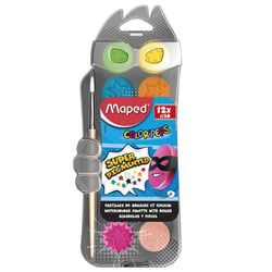 Palette de 12 pastilles de peinture gouache avec pinceau - Usage scolaire - Color'Peps - Maped