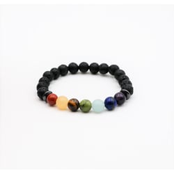 Bracelet perles 8 mm - 7 chakras et pierre de lave