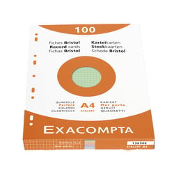 Étui de 100 fiches Exacompta - bristol quadrillé 5x5 perforé - 210x297mm - Couleurs assorties