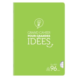 Cahier - Format A4 21 x 29.7 cm - Cultura - 96 pages grands carreaux - Vert