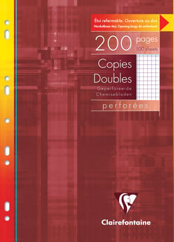 Copies doubles petits carreaux Clairefontaine - 200 pages perforées - Blanc - A4 21 x 29,7 cm - 90g/m²
