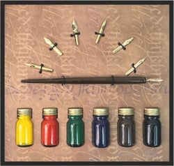 Coffret 6 encres 7 plumes dorées