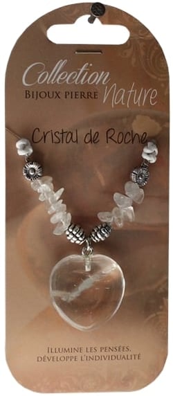 Collier cuir cristal roche pendentif cœur