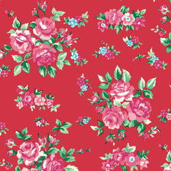 TISSU FLEURS ROUGE/ROSE