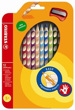 Lot de 12 crayons de couleurs droitiers + 1 taille-crayon - STABILO - Couleurs assorties - EASYcolors