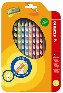 Lot de 12 crayons de couleurs gauchers + 1 taille-crayon - STABILO - Couleurs assorties - EASYcolors