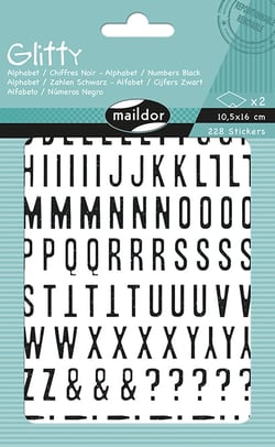 Stickers Glitty Maildor - 10,5 x 16cm - Alphabet, chiffres noir - 2 planches