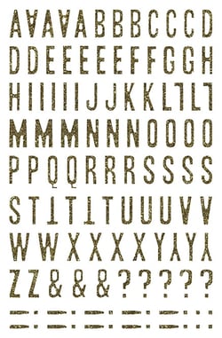 Stickers Glitty -10,5 x 16 cm - Alphabet / chiffres, or - 2 planches