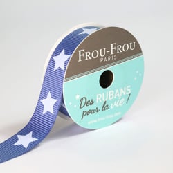 Bobinette Frou-Frou - 4 m x 16 mm - Gros grain - étoile Ardoise cendre