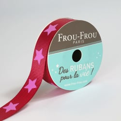 Bobinette Frou-Frou - 4 m x 16 mm - Gros grain - etoile Rubis eclatant