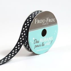 Bobinette Frou-Frou - 4 m x 10 mm - Gros grain - pois Noir de jais