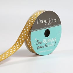 Bobinette Frou-Frou - 4 m x 10 mm - Gros grain - pois Poussiere d'or