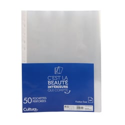 Lot de 50 pochettes perforées A4 - Plastique - Cultura