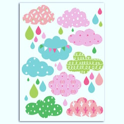 Papier transfert textile Nuages et gouttes - 15x21cm