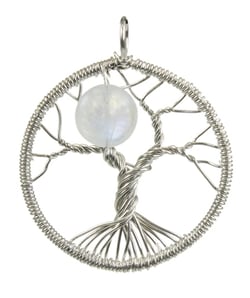 Pendentif Arbre De Vie Tissage Argent Pierre De Lune