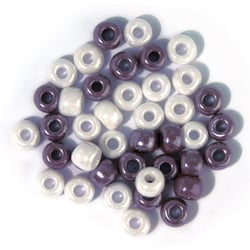 Perles verre grand trou - 5.4mm - gris, violet, blanc
