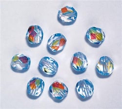 Perles olives transparente verre dépoli irisé x 50 aigue marine 6mm