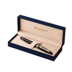 Stylo plume - Bleu - Expert Laqué noir, finitions or - Plume moyenne - Waterman