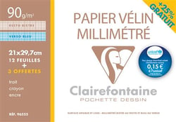 Pochette 12 feuilles papier millimétré + 3 gratuites A4 21x29.7 cm 90g