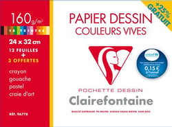 Pochette 12 feuilles + 3 gratuites 24x32 160 grammes couleurs vives