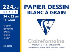 Pochette papier Dessin Blanc à grain 24x32 cm 224g/m2 12 feuilles