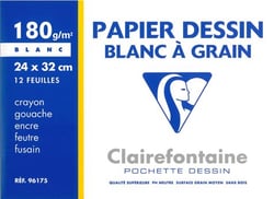 Pochette papier dessin 180g 12 feuilles 24 x 32cm