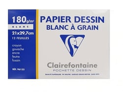 Pochette papier Dessin Blanc à grain 21x29,7 cm 180g/m2 12 feuilles