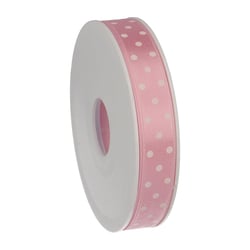 Ruban de satin 1.5 cm - Fond rose pois blanc - Vendu au décimètre