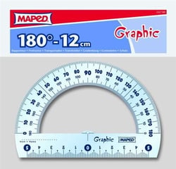 Rapporteur 180° plastique scolaire base 12cm
