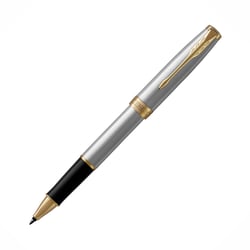 Stylo roller Parker -Sonnet Acier inoxydable - Noir - Pointe fine