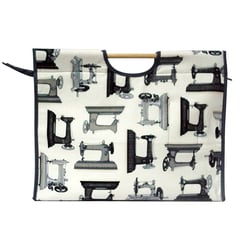 Sac tricot avec anses en bois - blanc et motifs -43x33cm